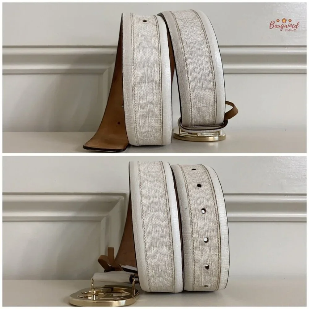 Authentic GUCCI White GG Plus Coated Canvas Leather Interlocking G Belt 80/32 - Picture 8 of 13